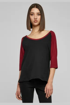Urban classics Dámské 3/4 kontrastní raglánové tričko blk/bordó