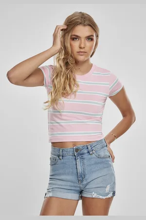 Urban classics Dámské tričko Stripe Cropped Dívčí /oceánská modrá
