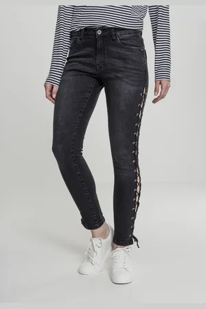 Urban classics Dámské džínové kalhoty Lace Up Skinny Pants - černé