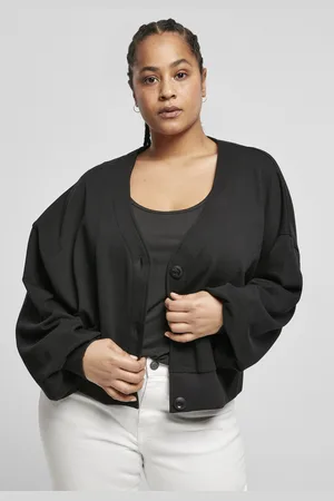 Urban classics Dámský organický oversized krátký froté cardigan černý