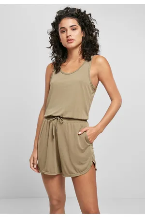 Urban classics Dámská modální kombinéza khaki s krátkými rukávy