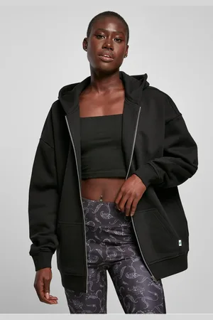 Urban classics Dámská oversized mikina s kapucí na zip v černé barvě