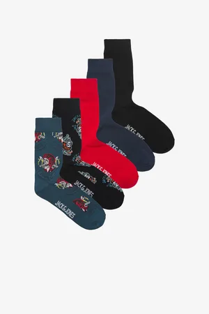 JACK & JONES Sada pěti párů pánských ponožek v černé, červené a modré barvě Jack - Pánské
