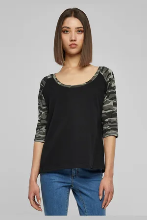 Urban classics Dámské 3/4 kontrastní raglánové tričko černé/tmavé camo