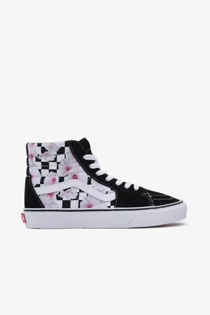Vans Bílo-černé dámské květované tenisky s koženými detaily SK8-Hi - Dámské