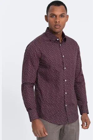 Ombre Clothing Pánská bavlněná vzorovaná SLIM FIT košile - vínová