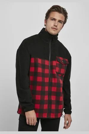 Urban classics Vzorovaná bunda Polar Fleece Track /červený kostkovaný