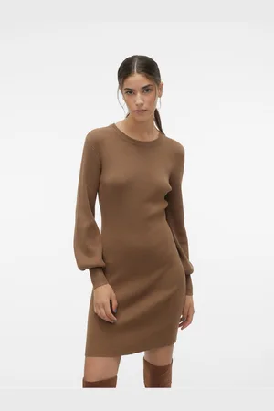 VERO MODA Hnědé dámské svetrové šaty AWARE by Haya - Dámské