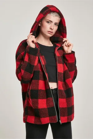 Urban classics Dámská bunda Sherpa Oversized Check s kapucí vypalovaná/blk