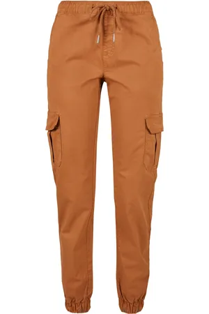 Urban classics Dámské cargo joggingové kalhoty s vysokým pasem z karamelu