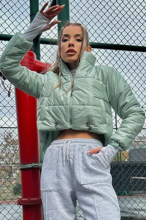 Trend Alacati stili Dámské Mint Vysoký Výstřih Dvojitá Kapsa Elastický Pas Puffer Puffer Coat