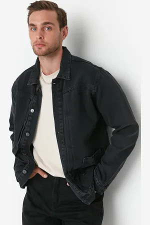 Trendyol Anthracite Regular Fit žebrovaná džínová bunda