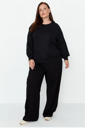 Trendyol Curve Black Wide-Cut Thin, Knitted Sweatpants