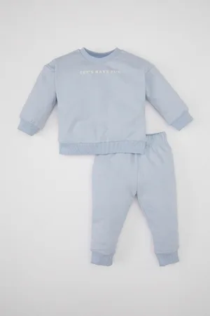 DeFacto Baby Girl 2-Piece Set Crew Neck Printed Sweatshirt Jogger Sweatpants