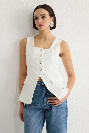 Trendyol White Fitted Square Collar Thick Strappy Woven Vest
