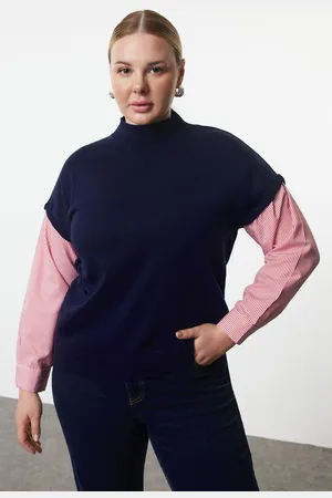Trendyol Curve Multicolored Striped Sleeves Woven Mixed Knitwear Sweater