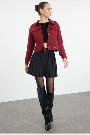 Trendyol Dark Burgundy Pocket Detailed Buttoned Crop Woven Jacket