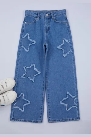 Trendyol Blue Geometric Cotton Denim Pants