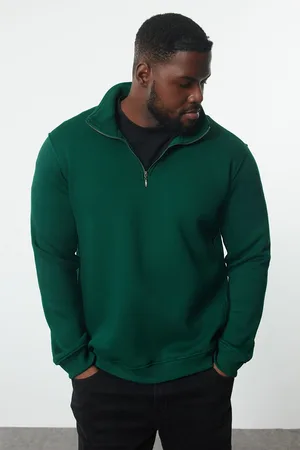Trendyol Green Plus Size Regular/Normal Cut Stand Collar Zippered Inside Polar Fleece Sweatshirt