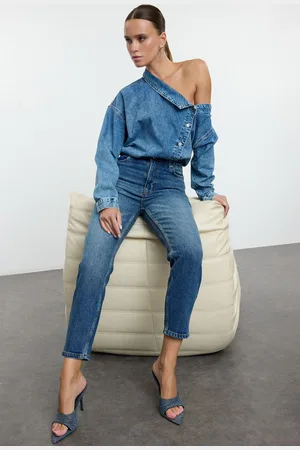 Trendyol Dark Blue High Waist Slim Mom Jeans