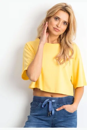 Yups Cropped blouse solid yellow