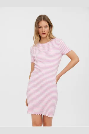 VERO MODA Bílo-růžové pruhované krátké šaty Vio - Dámské