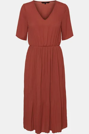VERO MODA Hnědé midišaty s plisovanou sukní Malou - Dámské