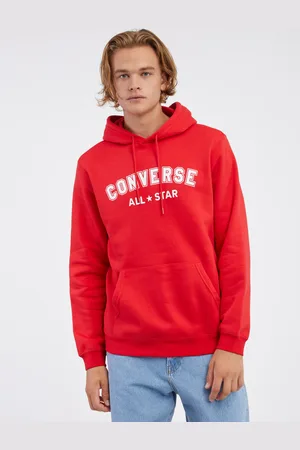 Converse Červená unisex mikina s kapucí Go-To Wordmark
