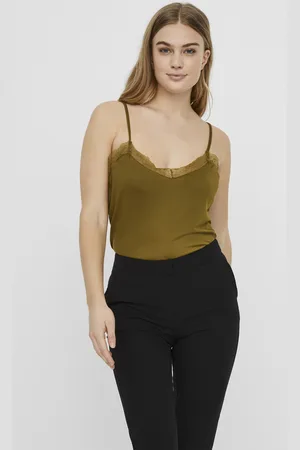 VERO MODA Khaki top s krajkou Sofia