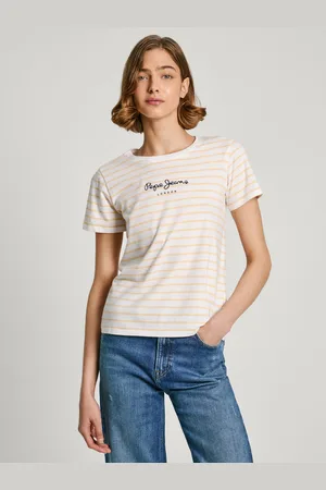 Pepe Jeans Žluto-bílé dámské pruhované tričko