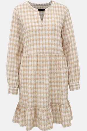 VERO MODA Bílo-béžové kostkované šaty Kimi