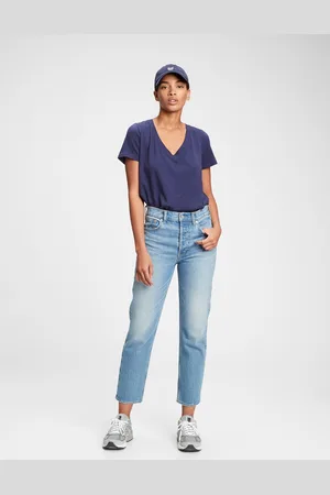 GAP Modré dámské tričko organic vintage v-neck
