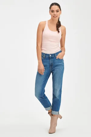 GAP Modré dámské džíny Mid rise universal slim boyfriend jeans