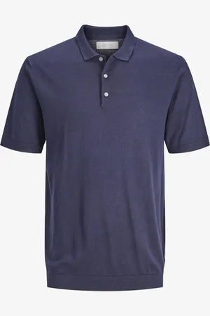 JACK & JONES Tmavě modré pánské úpletové polo tričko s příměsí lnu Igor