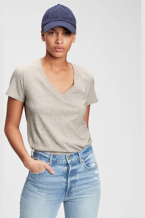 GAP Šedé dámské tričko 100% organic cotton vintage v-neck t-shirt