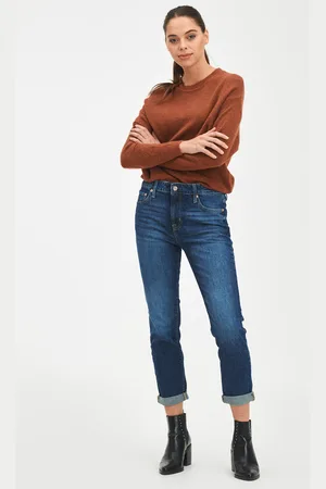 GAP Tmavě modré dámské džíny Mid rise universal slim boyfriend jeans