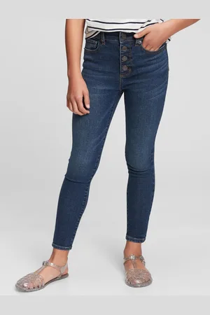 GAP Modré holčičí džíny kids high-rise distressed ankle jeggings with washwell&#153