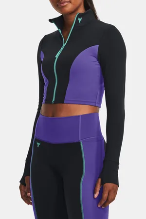 Under Armour Černo-fialové sportovní crop top tričko Pjt Rck LetsGo Crop FZ