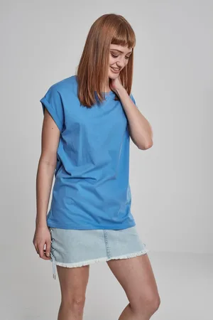 Urban classics Dámské triko s prodlouženým ramenem horizontálně modré