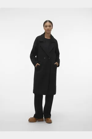 VERO MODA Černý dámský kabát s příměsí vlny Hazel - Dámské