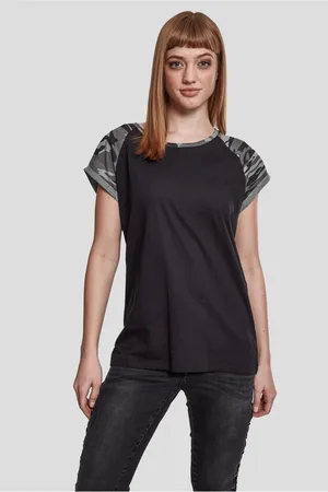 Urban classics Dámské kontrastní raglánové tričko černé/tmavé camo