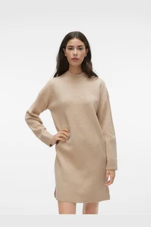 VERO MODA Béžové dámské svetrové šaty Goldneedle - Dámské