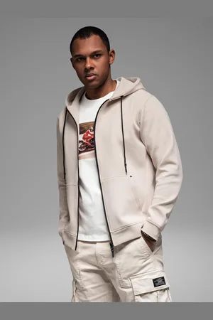 Ombre Clothing Sweatshirt unzipped hoodie in streetwear style - sand