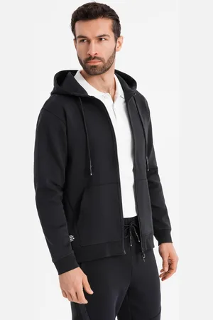 Ombre Clothing Unzipped hoodie sweatshirt in streetwear style - black