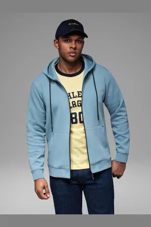 Ombre Clothing Unzipped hoodie sweatshirt in streetwear style - light blue