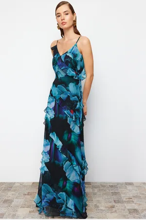 Trendyol Multicolored Ruffled Woven Long Evening Dress