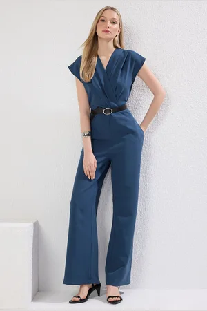 Trendyol Oil Camel Belted Double Breasted Maxi Jumpsuit Overalls