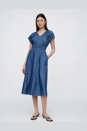 GAP Chambray maxi šaty s kapsami Americana - Dámské