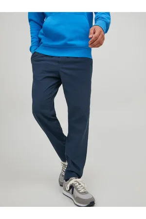 JACK & JONES Tmavě modré pánské kalhoty s příměsí lnu Stace - Pánské