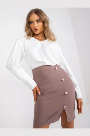 LAKERTA Béžová mini tužková sukně s knoflíky Cornelia